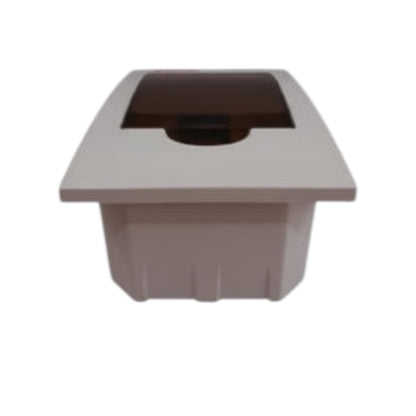A square plastic container or bin with a hinged dark brown lid, shown against a plain white background.