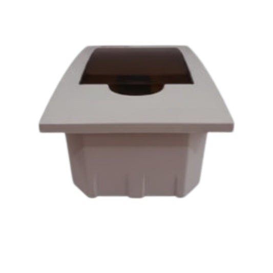 A square plastic container or bin with a hinged dark brown lid, shown against a plain white background.