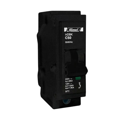 A black HimeL HDBK C10 50/60Hz circuit breaker module, shown at a three-quarter angle on a plain white background.