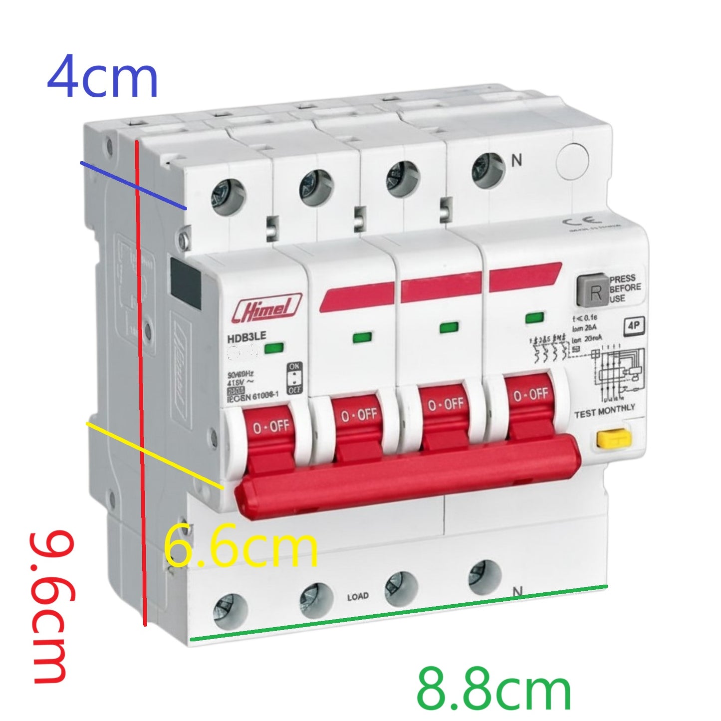 Himel 50A 4P+N 30mA 6 KAIC 220V Residual Current Operated Circuit Breaker RCBO with Overload Protection HDB3LE4C50