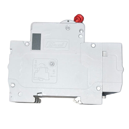 White electronic component with a red indicator light on a white background