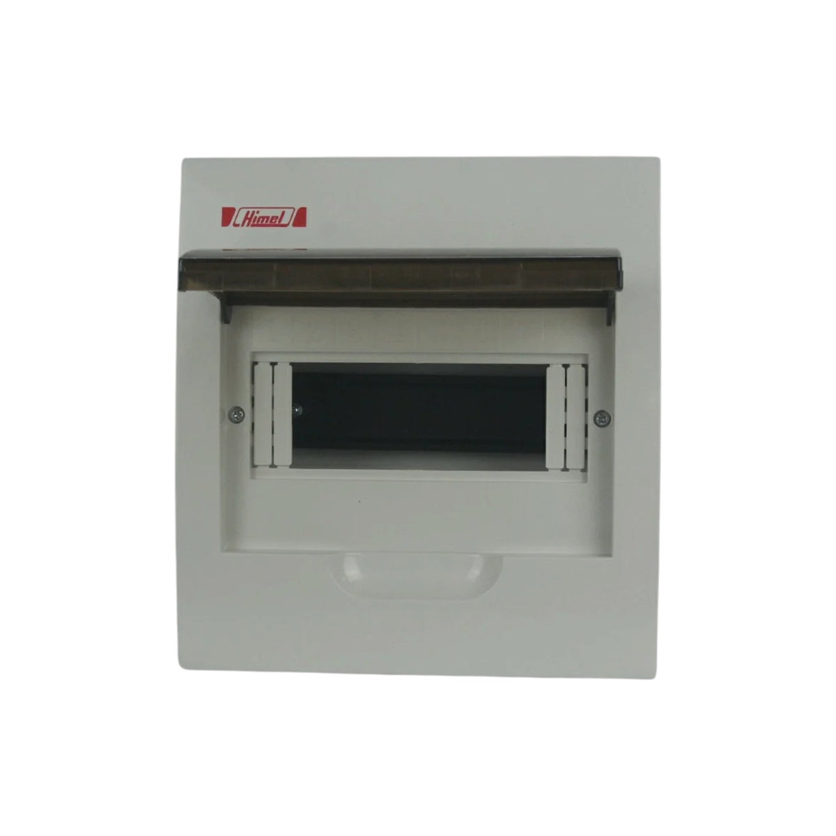 A white Schneider electric module box with a dark metal cover partially slid off the top, showing the internal terminal strip, on a plain white background.