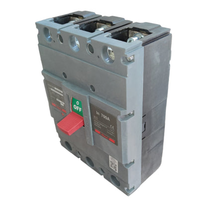 A modular industrial electrical circuit breaker module, featuring a gray plastic housing with a red lever switch in the 'OFF' position and technical labels.