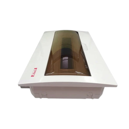 A white electrical distribution board cover with a translucent brown smoke-tinted top cover, shown from a top-down perspective on a white background.