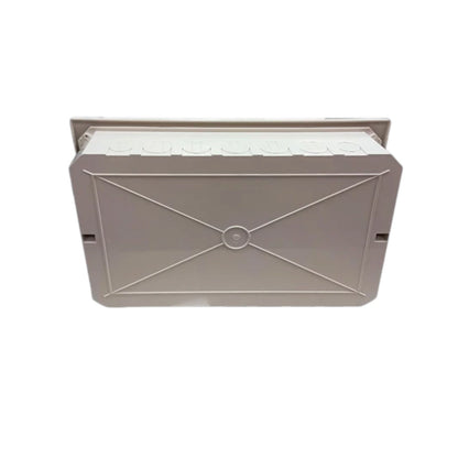 A rectangular plastic storage box with a hinged lid, shown open against a plain white background.