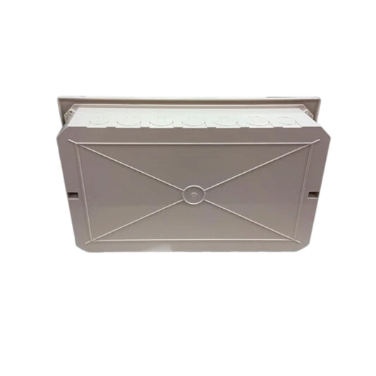 A rectangular plastic storage box with a hinged lid, shown open against a plain white background.