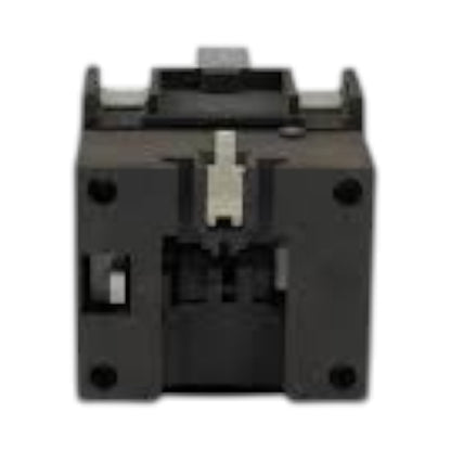 A black plastic electrical contactor or relay component with silver metal terminals, shown against a plain white background.