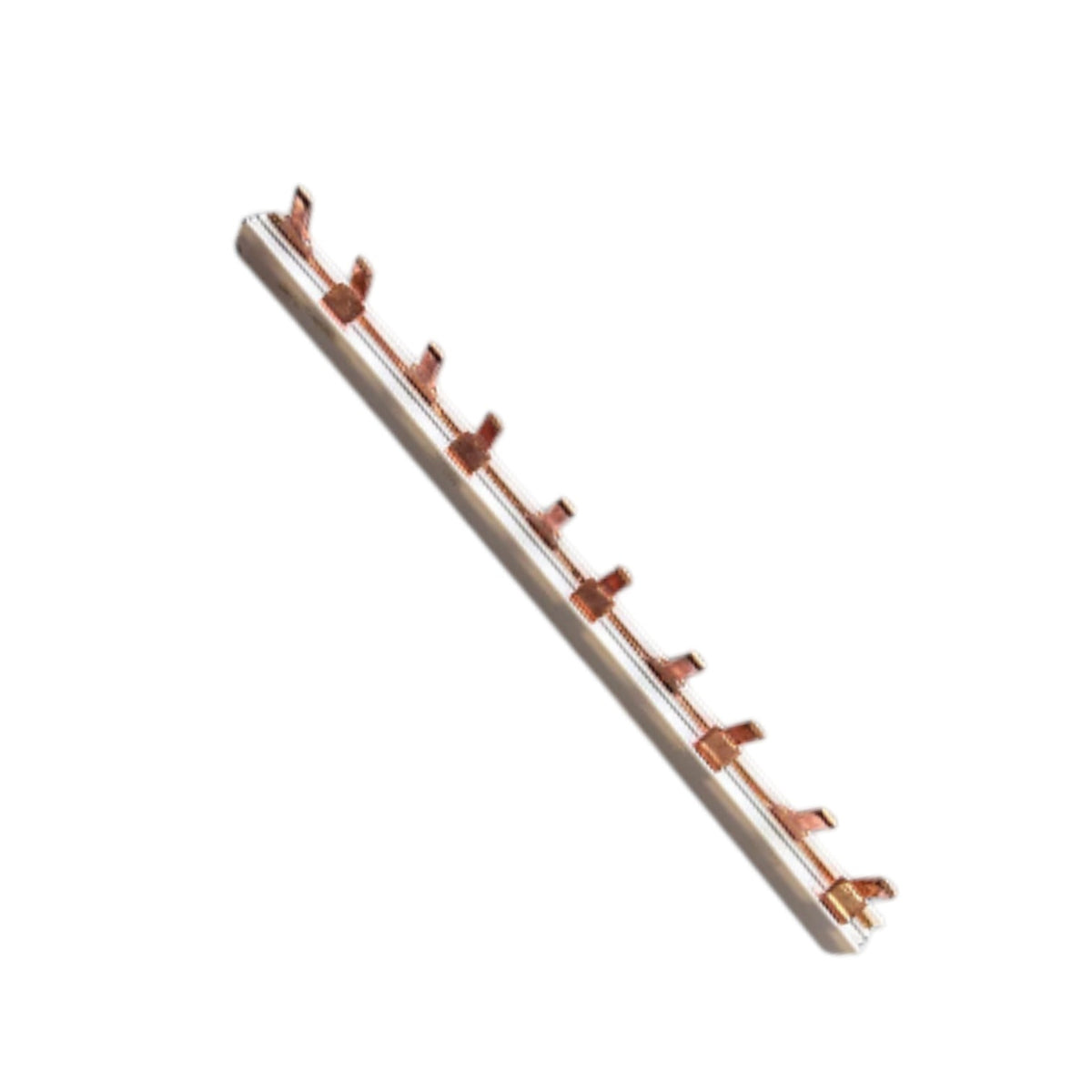 A copper-finished garden hedge trimmer guide bar with multiple angled blades, shown diagonally on a plain white background.