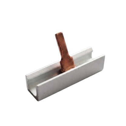 An aluminum U-channel profile with a copper-colored metal insert or pin protruding from the center, shown on a plain white background.