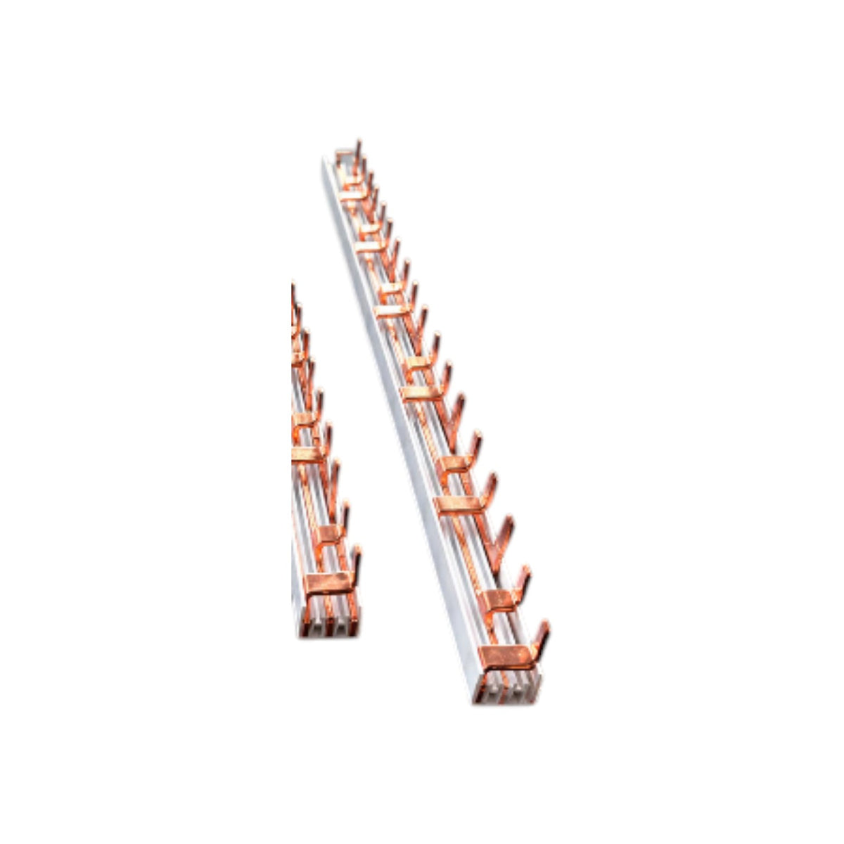 Two long aluminum heat pipes with copper coils, shown on a plain white background.