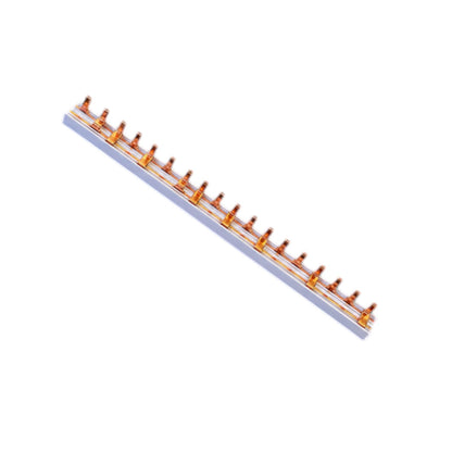 A linear LED light strip with multiple warm white copper-colored LED chips mounted on a white base, shown diagonally on a plain white background.