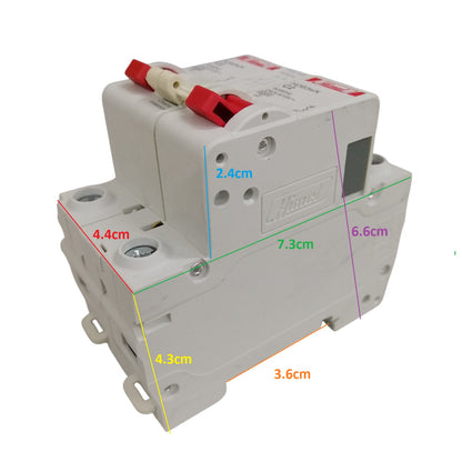 Himel manual transfer switch 4A white dual pole circuit breaker with red toggle levers and mounting holes