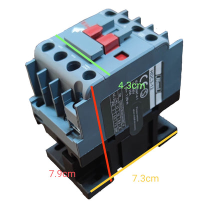 Electrical contactor with dimensions labeled on a white background