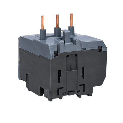 A dark gray and black electrical terminal block with three copper-colored screw terminals on top, shown against a plain white background.