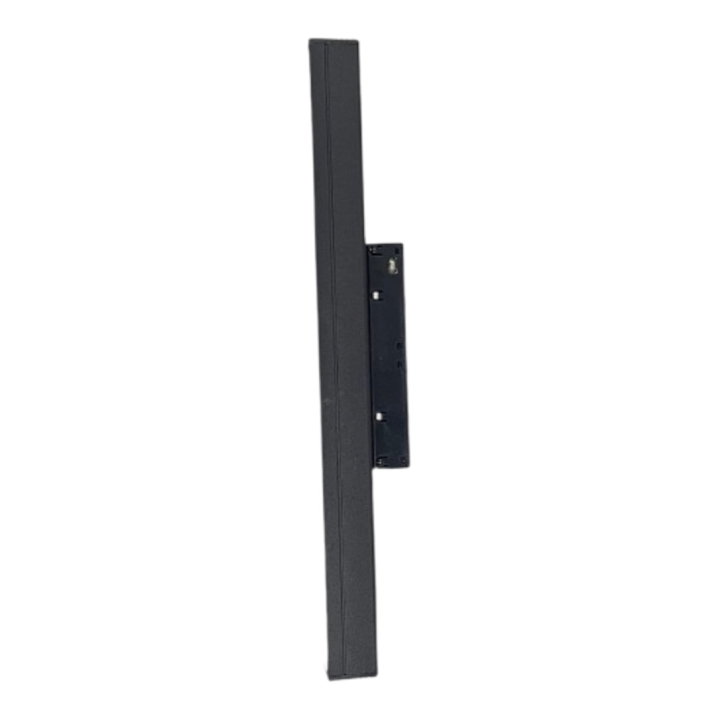 A black metal wall mount bracket with a long vertical arm and a mounting plate, shown against a plain white background.