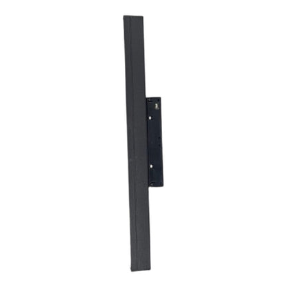 A black metal wall mount bracket with a long vertical arm and a mounting plate, shown against a plain white background.