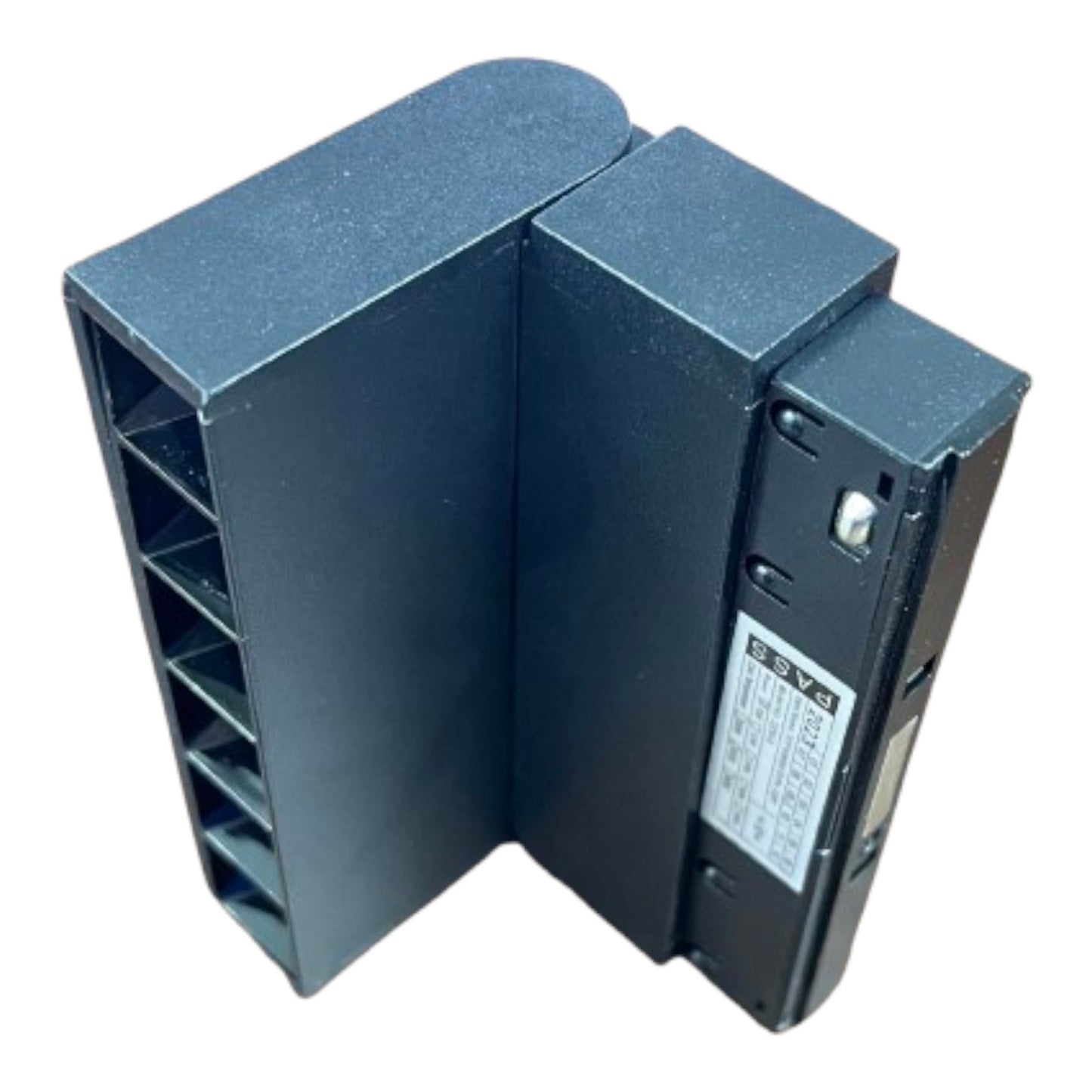 A dark gray industrial electronic component, likely a relay or terminal block module, photographed on a clean white background.