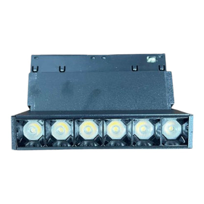 A black rectangular LED light bar or module with six illuminated circular LED chips visible on the front, shown against a plain white background.