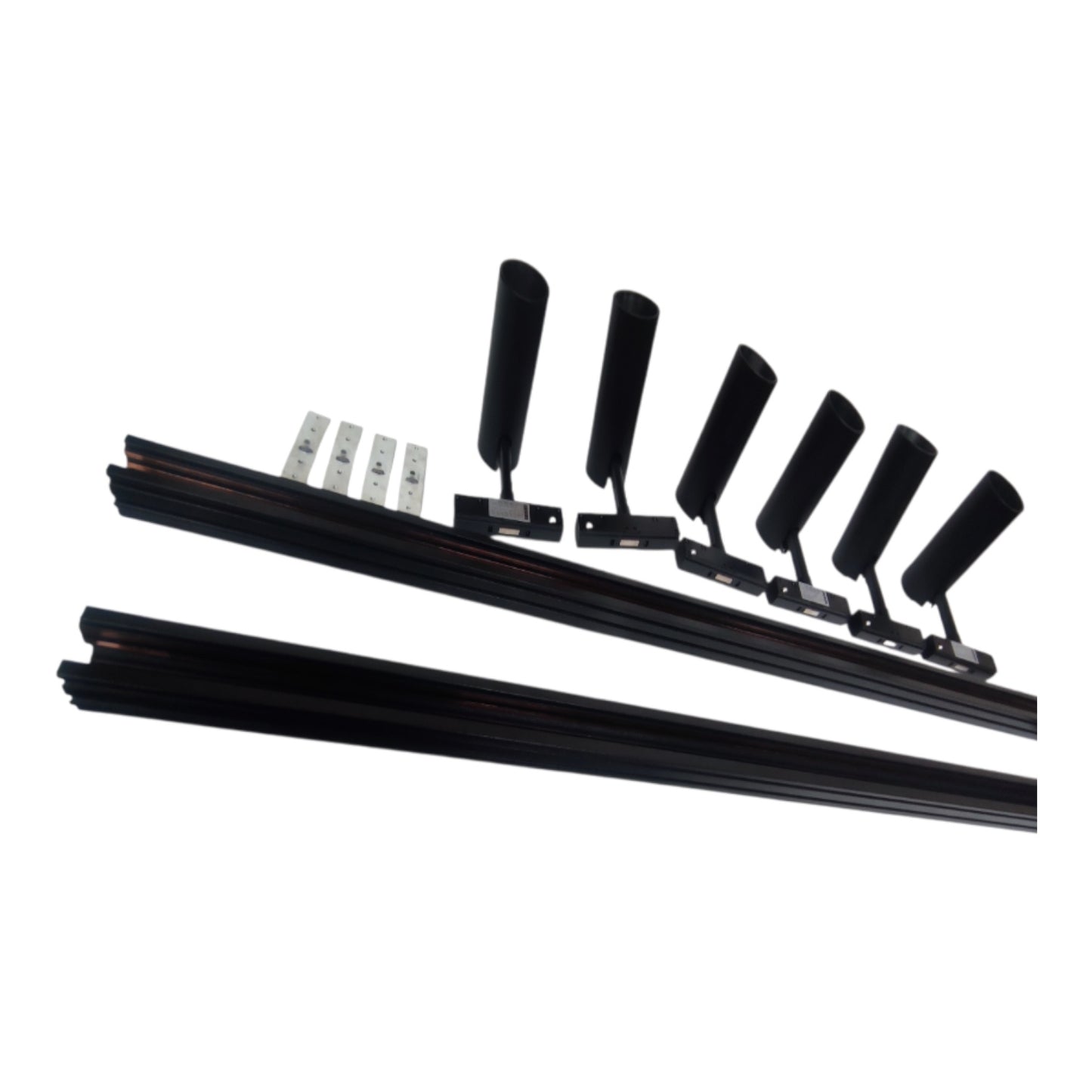 Black window track profile rails with black rubber weatherstrips and small silver metal fasteners, shown on a plain white background.
