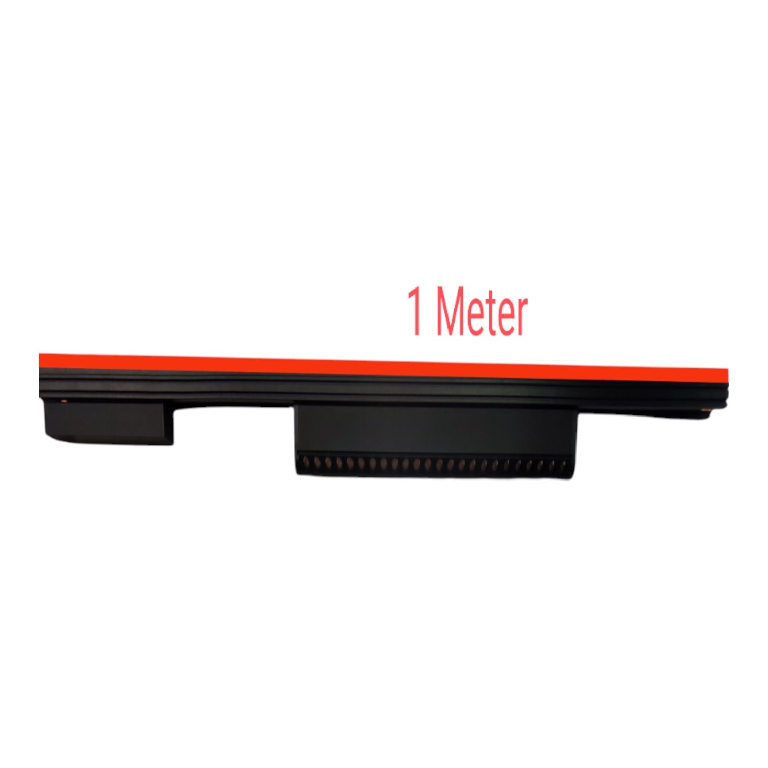 A black rectangular product shown from the side on a white background, with a red stripe along the top edge and red text reading '1 Meter' above it.