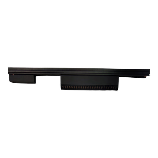 A long, slim black metal bar or handle with a rectangular mounting bracket on one end and a textured recessed section on the other, shown against a plain white background.