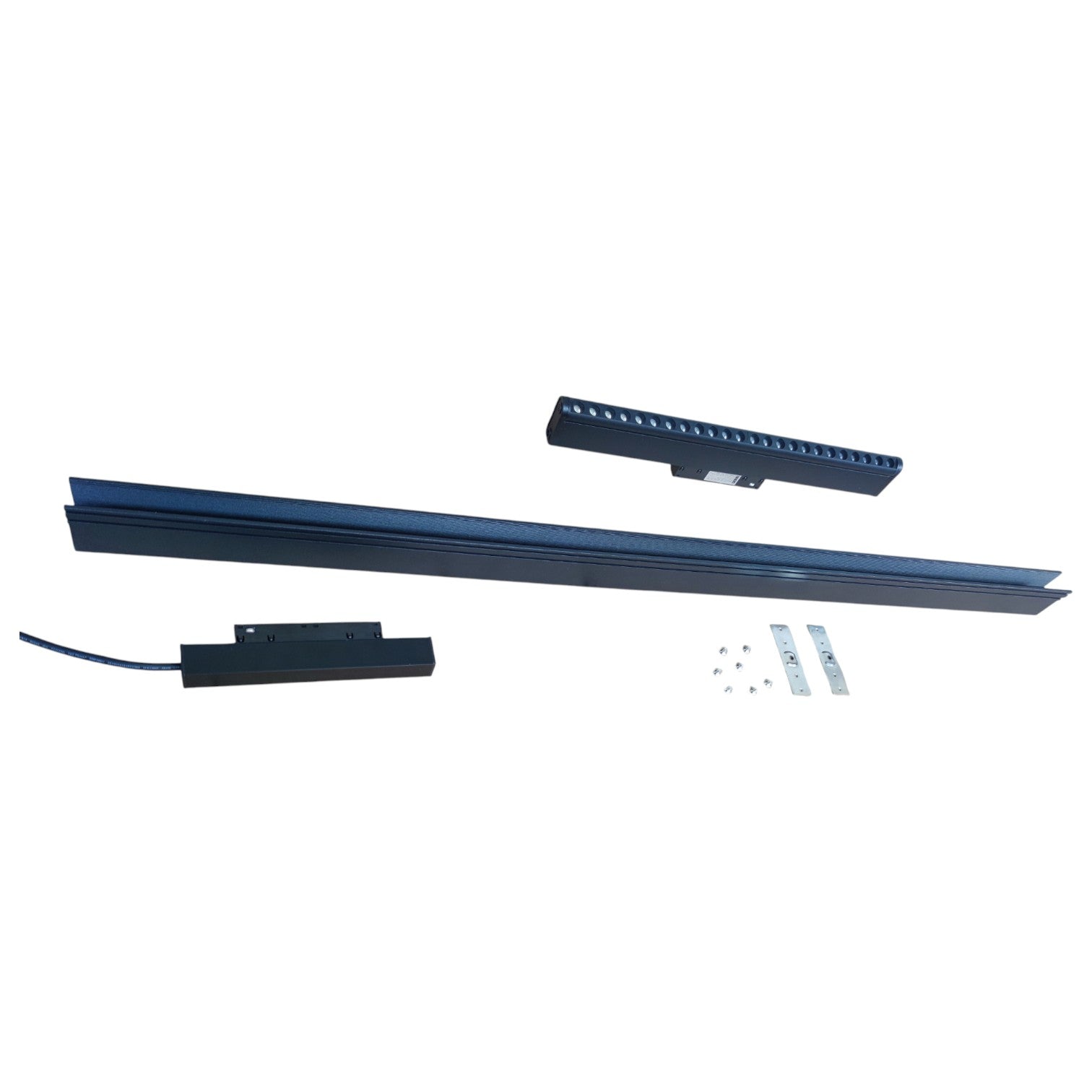 Set of LED strip lights with connectors on a white background