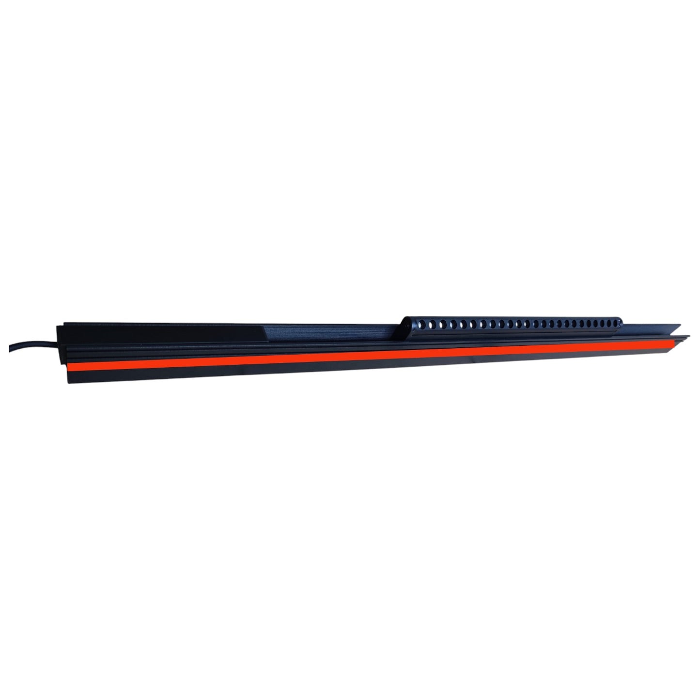 Long rectangular object with black and red design on a white background
