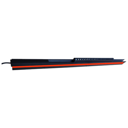 Long rectangular object with black and red design on a white background