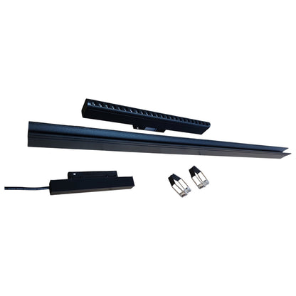 Set of black electronic components on a white background