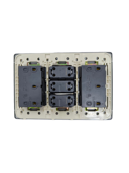 Omni 3 Gang 3 Way Switch with 4 Gang Universal Outlet with Ground Graphite Dark Gray 16A 250V DWP-119G+2XDWU-402G+3XDWS-223G