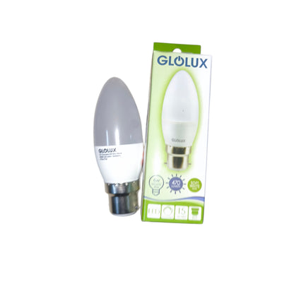 Glolux 6W LED Candle Bulb B22 Socket Warm White 3000K 470 Lumens Non-Dimmable