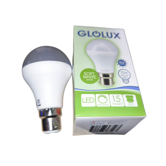 Glolux 10W LED Bulb B22 220V Warm White 3000K 806 Lumens Dimmable