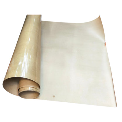 Roll of beige vinyl sheeting on a white background