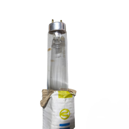 Ultraviolet light bulb with a white cover on a white background Irisram 15W T8 Germicidal Tube UV-C Electx Electrical Supply