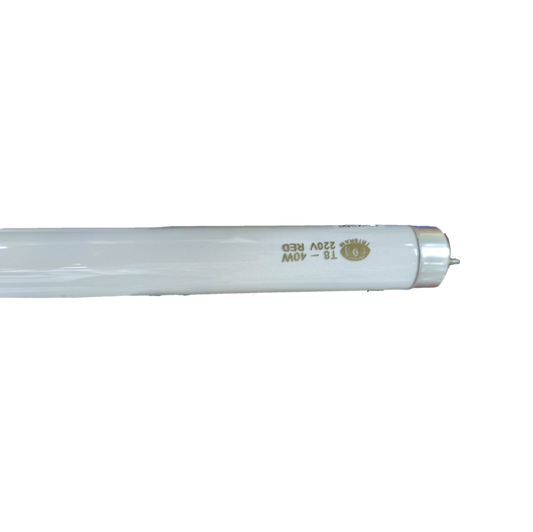 Irisram 36W Fluorescent Tube T-8 Red white tube with metal end cap on black background