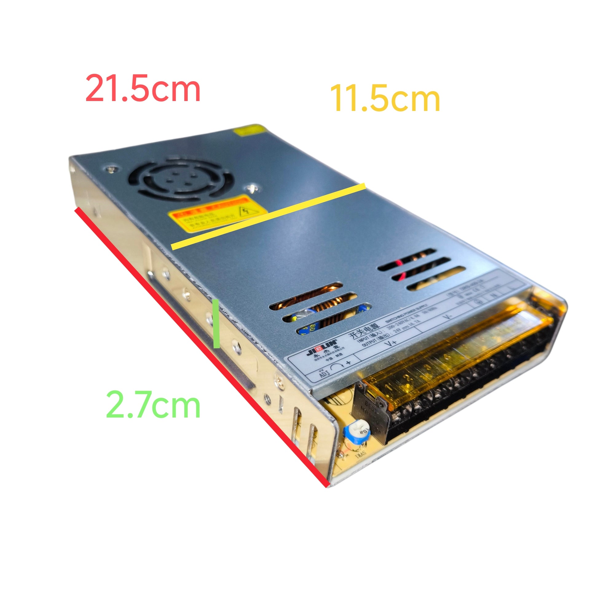 Rectangular electronic component with dimensions labeled on a white background