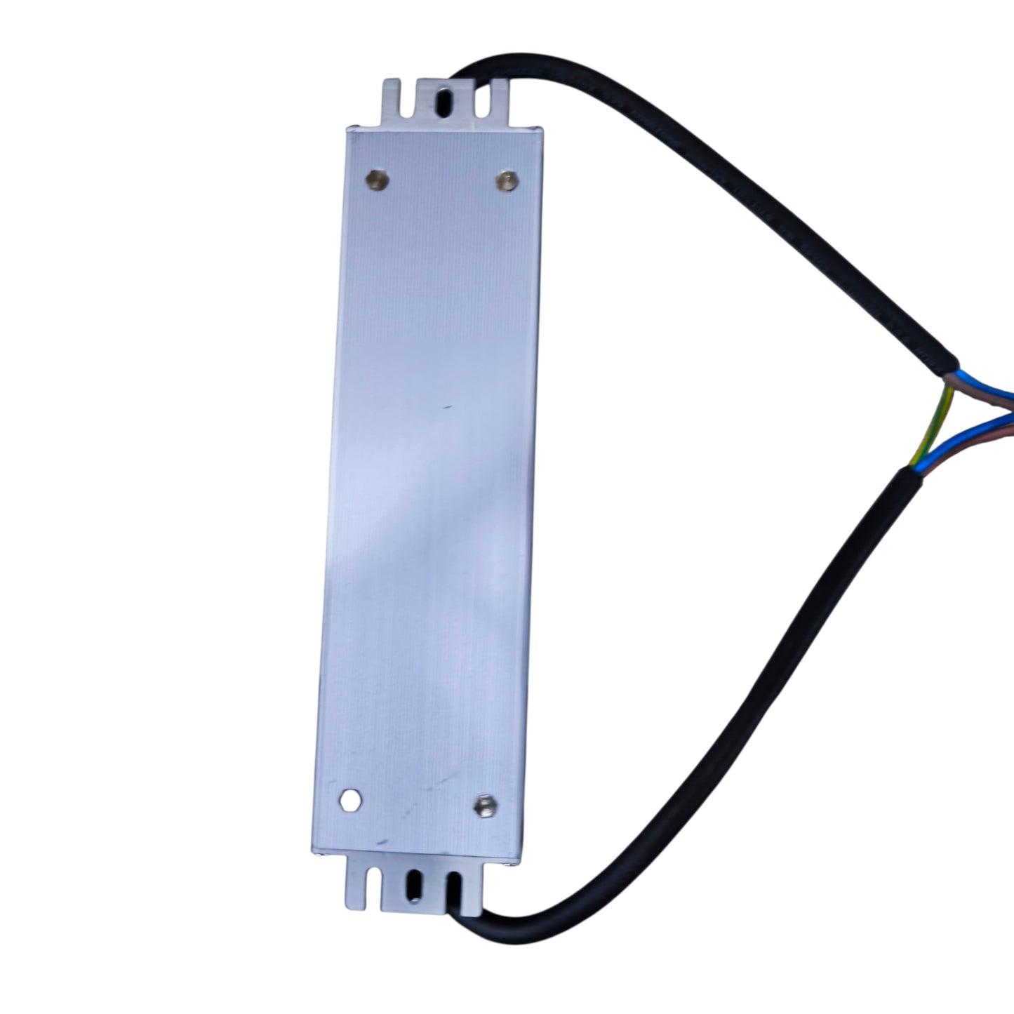 Metallic electronic component with wires on a white background