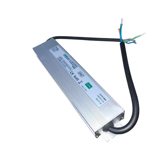 Rectangular electronic component with wires on a white background