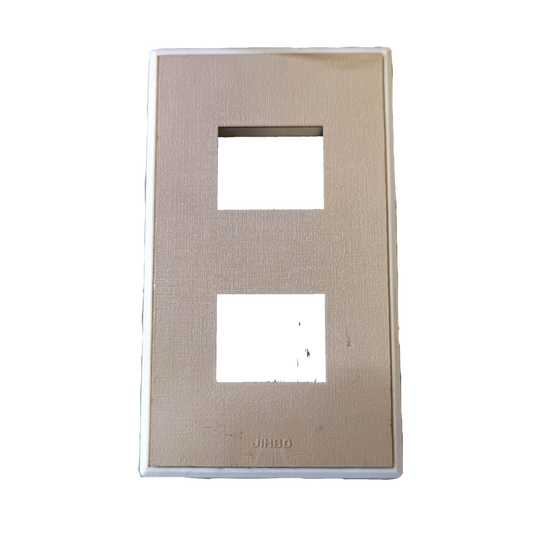 Jimbo beige textured wall plate with two rectangular cutouts and white trim 2 Gang Plate for Classic Series