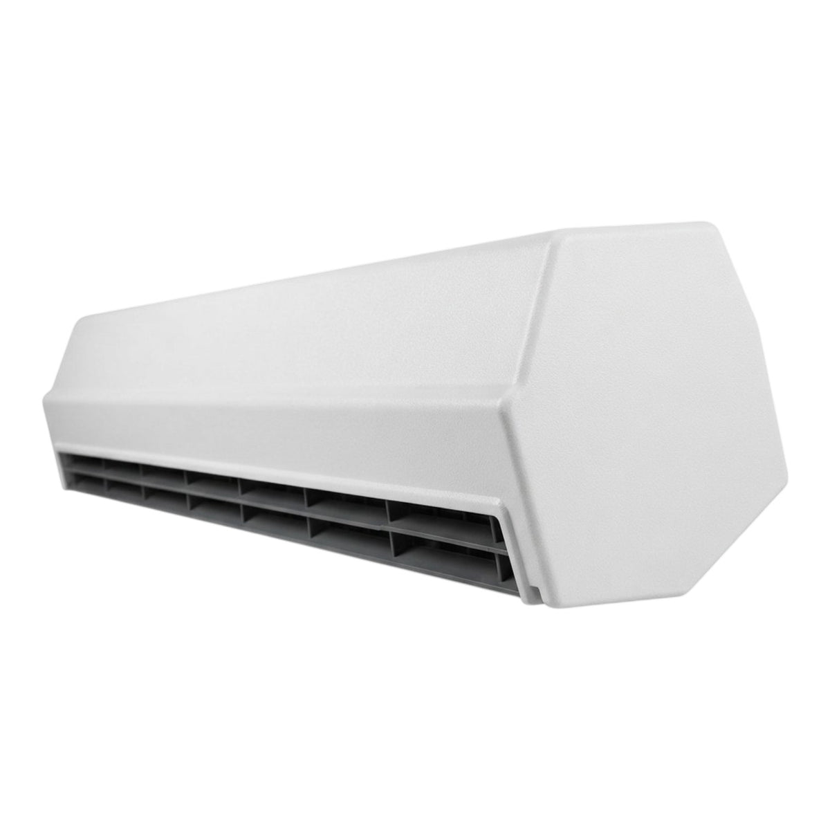 A white wall-mounted air conditioner or split system outdoor condenser cover, shown from a three-quarters perspective against a solid white background.