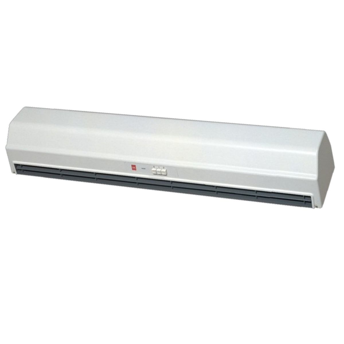 A white wall-mounted air conditioner outdoor condenser cover with a dark gray vented base, shown against a plain white background.