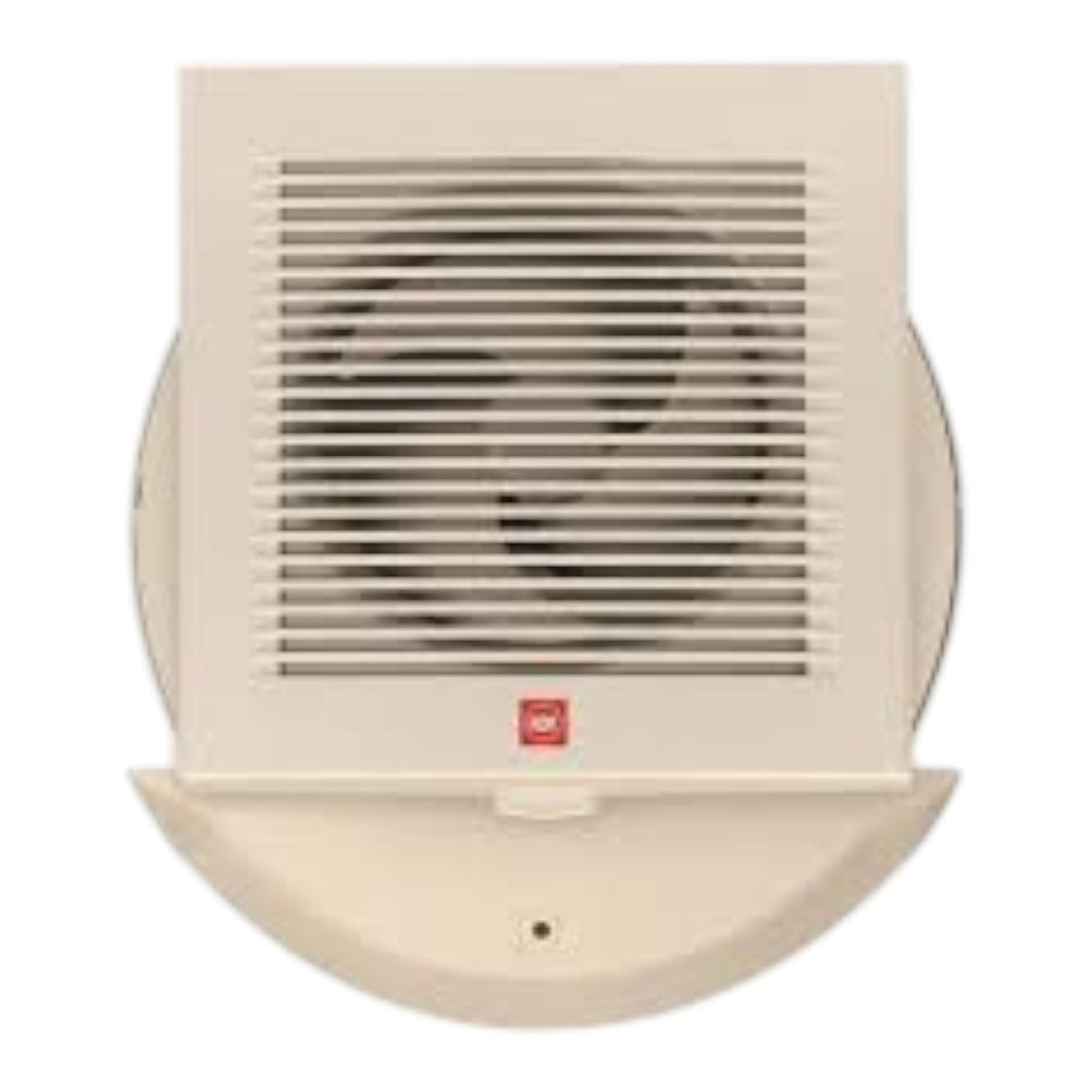 A cream-colored ceiling fan vent cover with a front grille and a small red brand logo, shown against a plain white background.