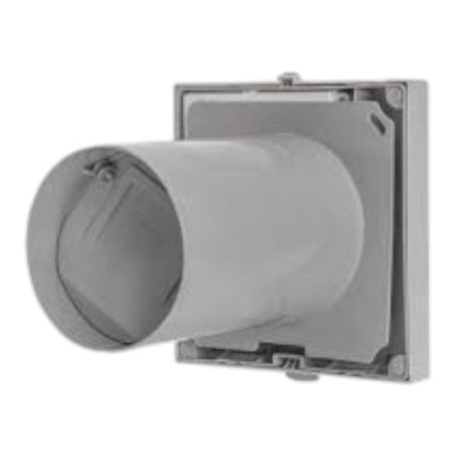 A gray plastic vent pipe connector with a square wall-mounting bracket, shown against a plain white background.