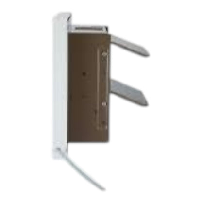 A wall-mounted door hardware set featuring a brown metal backplate and silver-toned hinges, shown against a plain white background.