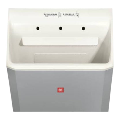 An industrial wash basin with a white interior and a gray exterior, featuring a small red IKZ logo on the front.