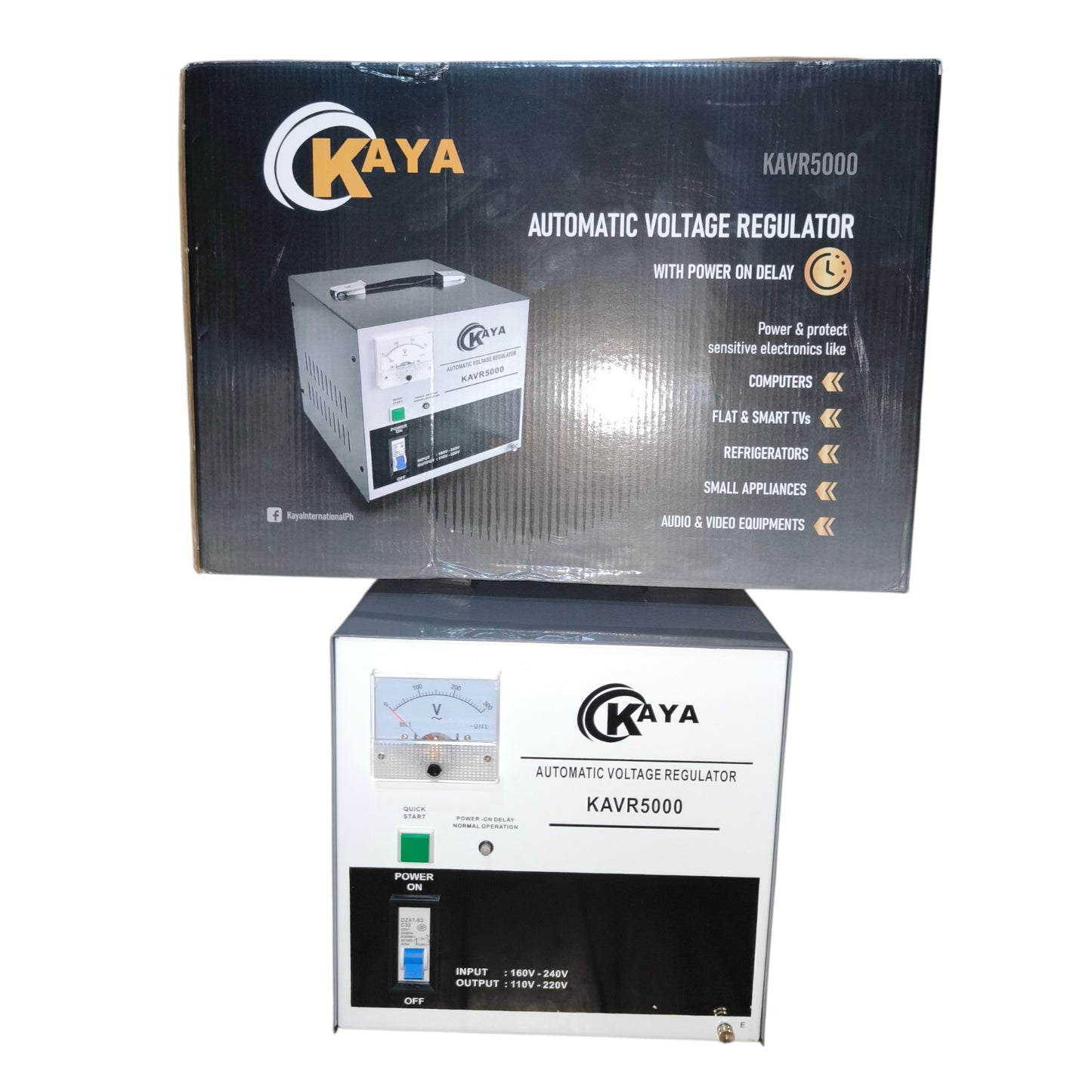 Kaya Automatic Voltage Regulator packaging on a white background