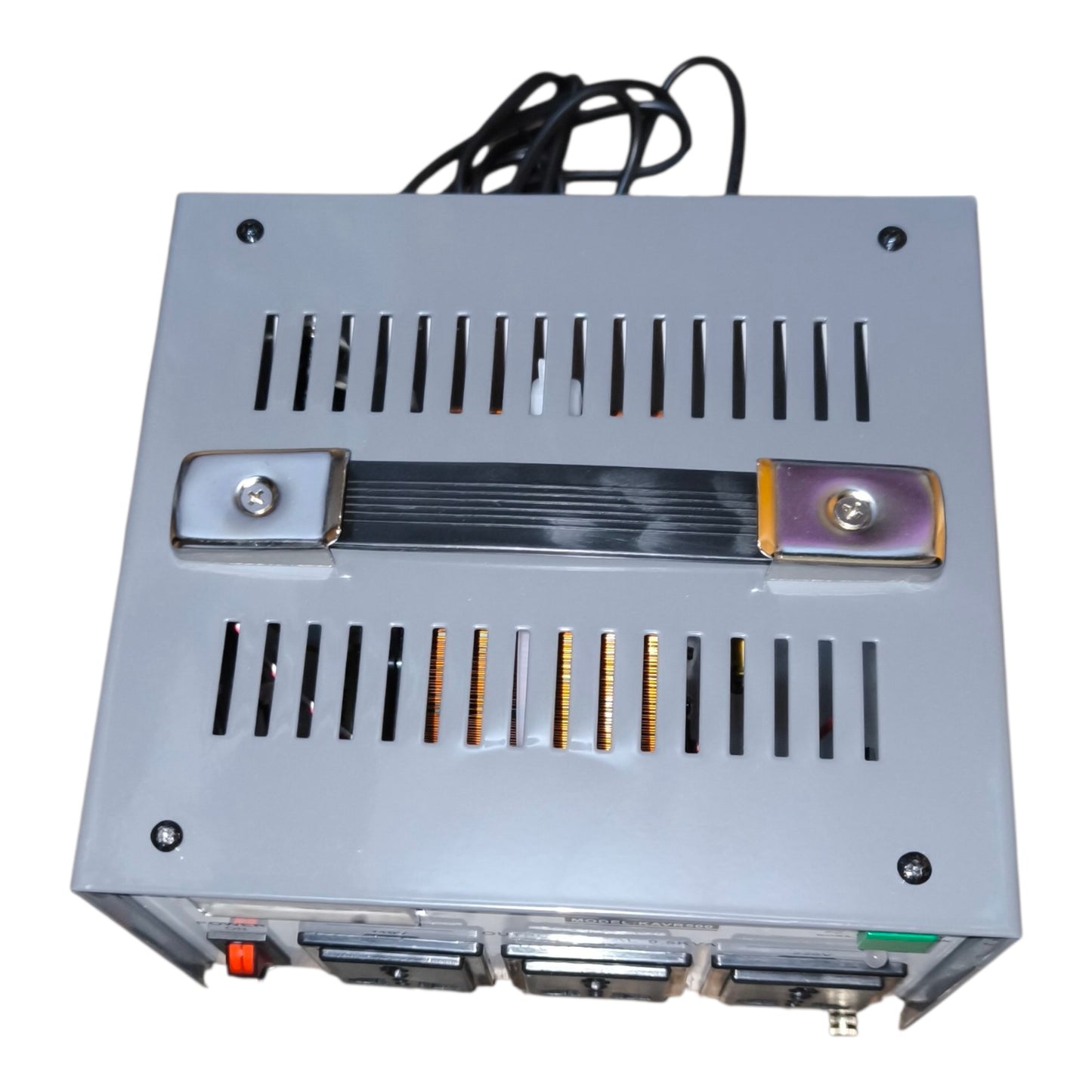 Electrical power supply unit with cables on a white background