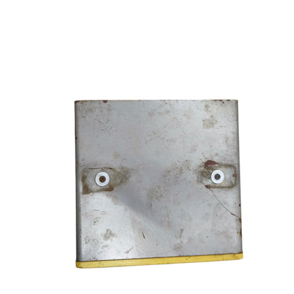 Metal bracket with two holes on a white background