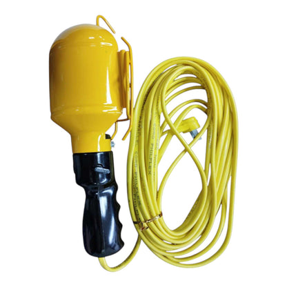 A yellow and black handheld industrial tool with a coiled yellow cable, shown on a plain white background.