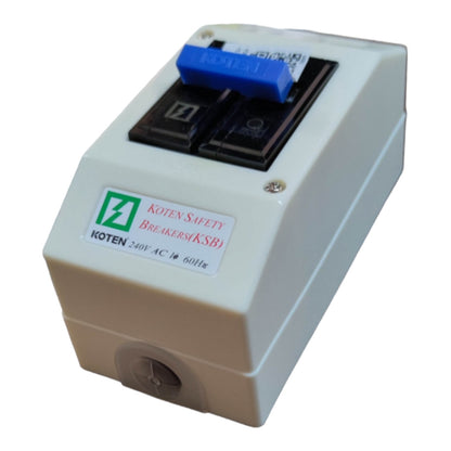 A Koten Safety Breaker (KSB) 240V AC 60Hz electrical switch, featuring a beige plastic housing, a blue manual trip lever, and a white brand label on a clean white background.